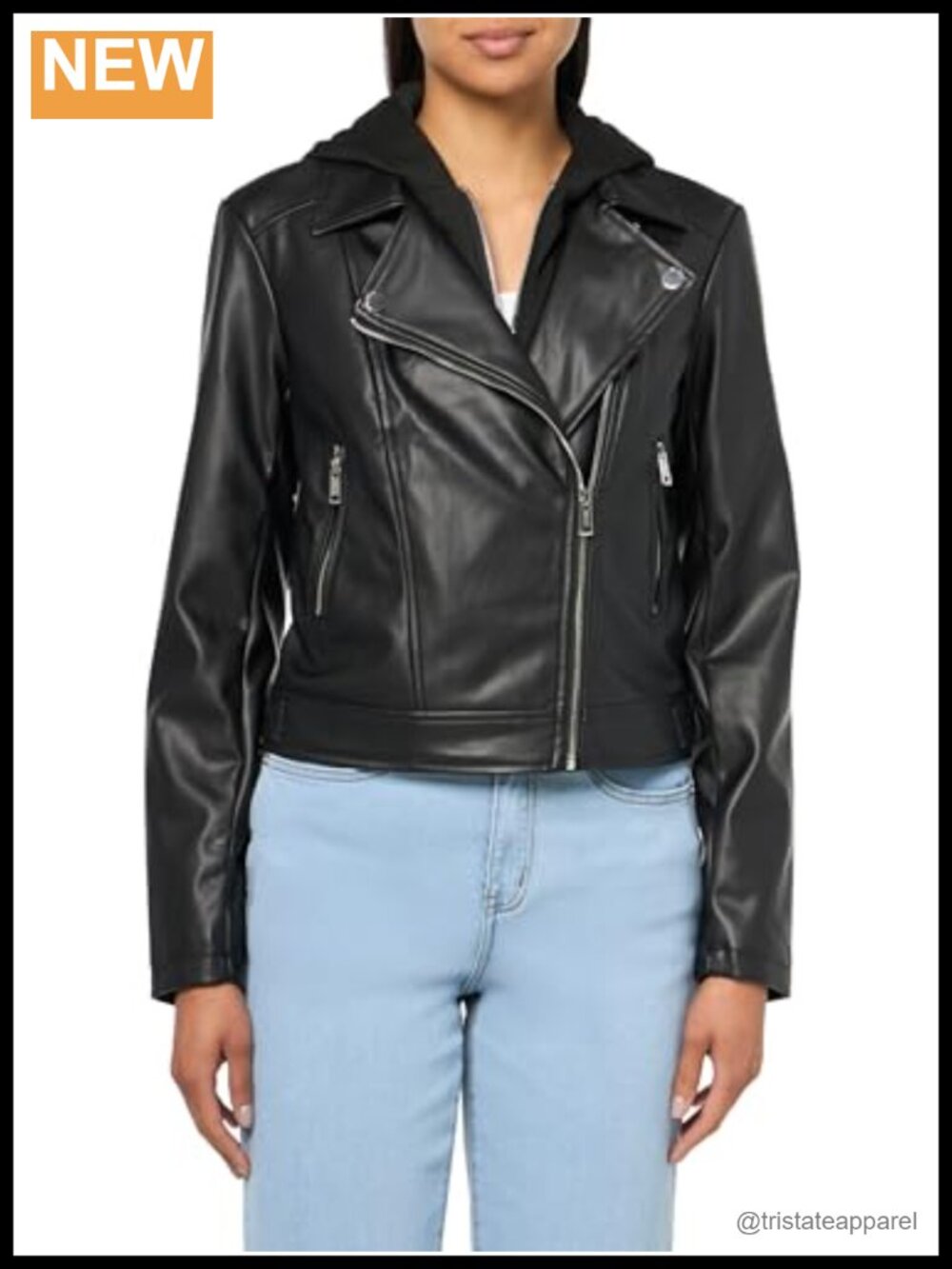 GUESS Dexa Logo Faux Leather Jacket with Detachable Hood